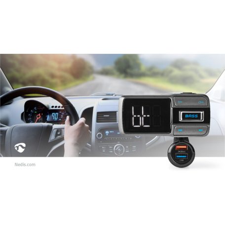 Car Audio FM Transmitter | Hattyúnyak | Kéz nélküli hívás | 2.0 " | LCD Képernyő | Bluetooth® | QC 3.0 / 5.0 V DC / 2.4 A | Gyors töltés | Basszus kiemelés | Google Assistant / Siri | Fekete / Szürke