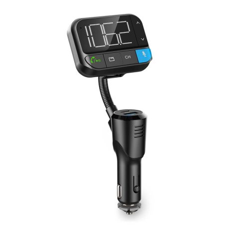 Car Audio FM Transmitter | Hattyúnyak | Kéz nélküli hívás | 2 " | Fekete Fehér Képernyő | Bluetooth® | PD 20 W / QC 3.0 | Gyors töltés | Basszus kiemelés | Google Assistant / Siri | Fekete