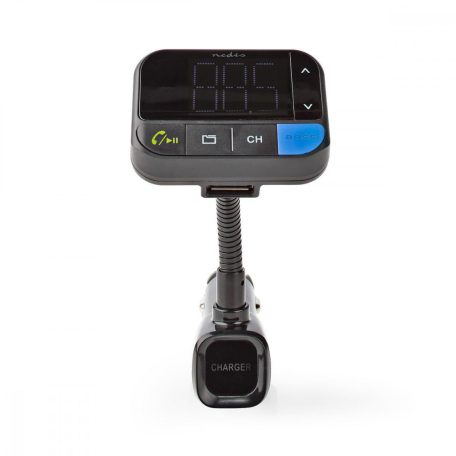 Car Audio FM Transmitter | Hattyúnyak | Kéz nélküli hívás | 1.5 " | LCD Képernyő | Bluetooth® | 5.0 V DC / 1.0 A / 5.0 V DC / 2.4 A | Basszus kiemelés | Google Assistant / Siri | Fekete