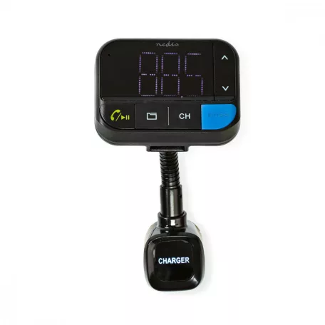Car Audio FM Transmitter | Hattyúnyak | Kéz nélküli hívás | 1.5 " | LCD Képernyő | Bluetooth® | 5.0 V DC / 1.0 A / 5.0 V DC / 2.4 A | Basszus kiemelés | Google Assistant / Siri | Fekete