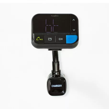 Car Audio FM Transmitter | Hattyúnyak | Kéz nélküli hívás | 1.5 " | LCD Képernyő | Bluetooth® | 5.0 V DC / 1.0 A / 5.0 V DC / 2.4 A | Basszus kiemelés | Google Assistant / Siri | Fekete