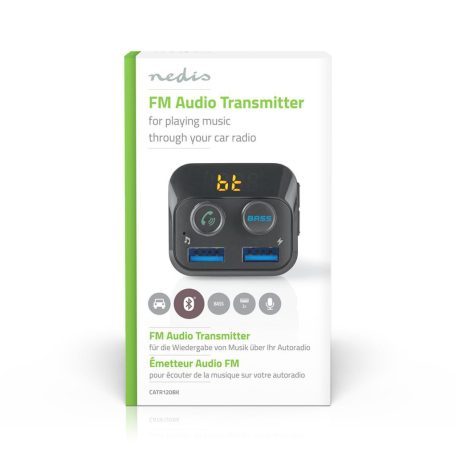 Car Audio FM Transmitter | Rögzített | Kéz nélküli hívás | 1.0 " | LCD Képernyő | Bluetooth® | 5.0 V DC / 1.0 A / 5.0 V DC / 2.4 A | Basszus kiemelés | Google Assistant / Siri | Fekete