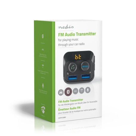 Car Audio FM Transmitter | Rögzített | Kéz nélküli hívás | 1.0 " | LCD Képernyő | Bluetooth® | 5.0 V DC / 1.0 A / 5.0 V DC / 2.4 A | Basszus kiemelés | Google Assistant / Siri | Fekete