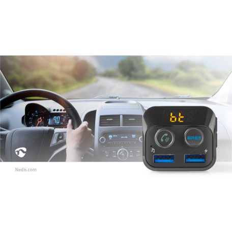 Car Audio FM Transmitter | Rögzített | Kéz nélküli hívás | 1.0 " | LCD Képernyő | Bluetooth® | 5.0 V DC / 1.0 A / 5.0 V DC / 2.4 A | Basszus kiemelés | Google Assistant / Siri | Fekete