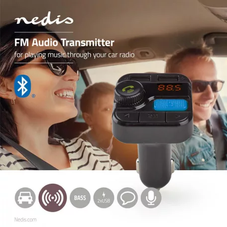 Car Audio FM Transmitter | Rögzített | Kéz nélküli hívás | 0.8 " | LCD Képernyő | Bluetooth® | 5.0 V DC / 1.0 A / 5.0 V DC / 2.4 A | Basszus kiemelés | Google Assistant / Siri | Fekete