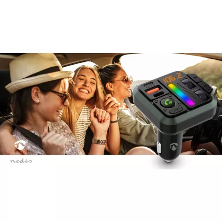 Car Audio FM Transmitter | Rögzített | Kéz nélküli hívás | 1 " | Borostyán Képernyő | Bluetooth® | PD 18 W / PD 24 W | Gyors töltés | Basszus kiemelés | Google Assistant / Siri | Fekete