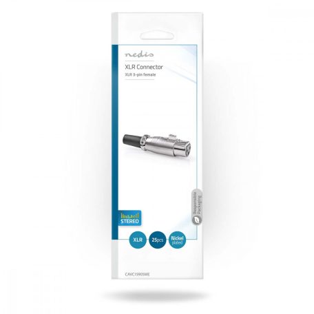 XLR csatlakozó | Egyenes | Aljzat | Nikkelezett | Forrasztás | Bemenő kábel átmérő: 7.0 mm | Fém | Ezüst | 25 db | Boríték