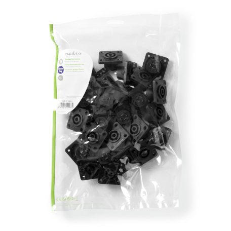 Hangszóró csatlakozó | Egyenes | Aljzat | Nikkelezett | Forrasztó | ABS | Fekete | 25 db | Műanyag Zacskó