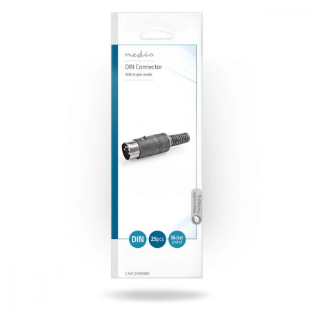 DIN csatlakozó | Egyenes | Dugasz | Nikkelezett | Rácsavarható | Bemenő kábel átmérő: 6.0 mm | PVC | Fekete | 25 db | Műanyag Zacskó