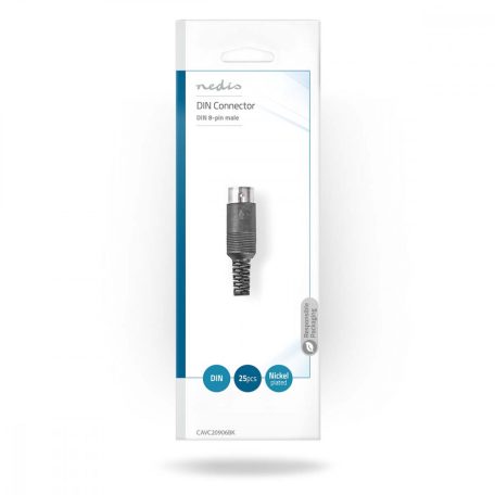 DIN csatlakozó | Egyenes | Dugasz | Nikkelezett | Rácsavarható | Bemenő kábel átmérő: 6.0 mm | PVC | Fekete | 25 db | Műanyag Zacskó