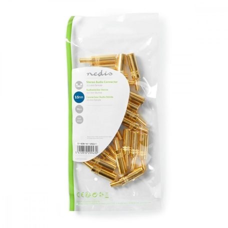 Audió csatlakozó | Egyenes | Aljzat | Aranyozott | Forrasztás | Bemenő kábel átmérő: 3.8 mm | Fém | Arany | 25 db | Műanyag Zacskó