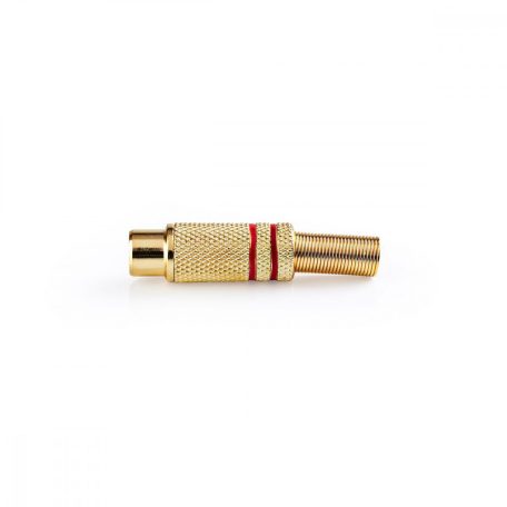 RCA csatlakozó | Egyenes | Aljzat | Aranyozott | Forrasztó | Bemenő kábel átmérő: 4.8 mm | Fém | Arany / Piros | 25 db | Műanyag Zacskó