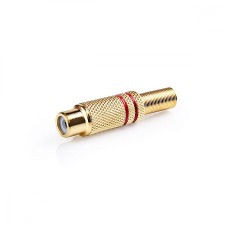 RCA csatlakozó | Egyenes | Aljzat | Aranyozott | Forrasztó | Bemenő kábel átmérő: 4.8 mm | Fém | Arany / Piros | 25 db | Műanyag Zacskó
