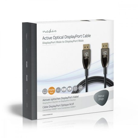 Aktív Optikai kábel DisplayPort | DisplayPort 1.4 | DisplayPort Dugasz | DisplayPort Dugasz | 32.4 Gbps | 30.0 m | Kerek | PVC | Fekete | Ajándék Dobozban