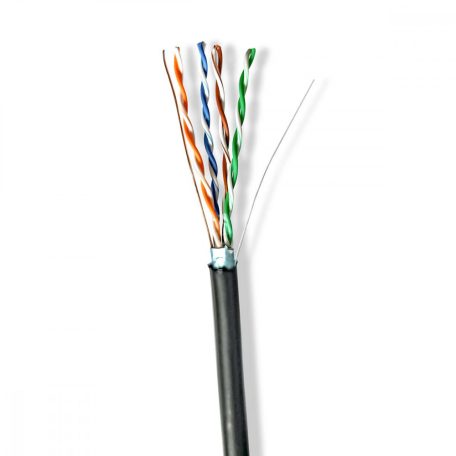 Hálózati kábel Roll | CAT5e | Szilárd | F/UTP | Tiszta Réz | 305.0 m | Kültéri | Kerek | PE | Fekete | Ajándék Dobozban
