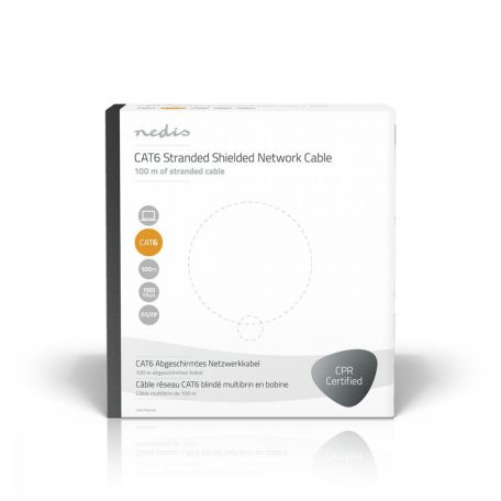 Hálózati kábel Roll | CAT6 | Sodrott | F/UTP | Réz | 100.0 m | Benti | Kerek | PVC | Szürke | Ajándék Dobozban