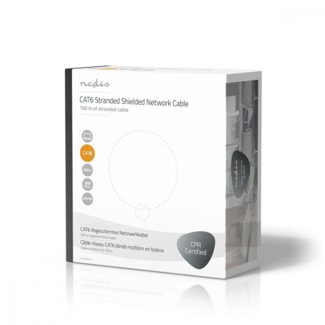 Hálózati kábel Roll | CAT6 | Sodrott | F/UTP | Réz | 100.0 m | Benti | Kerek | PVC | Szürke | Ajándék Dobozban