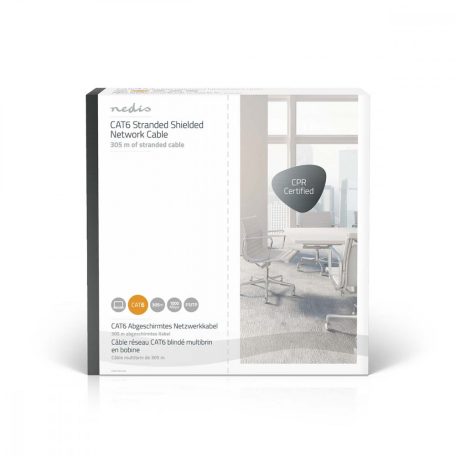 Hálózati kábel Roll | CAT6 | Sodrott | F/UTP | Réz | 305.0 m | Benti | Kerek | PVC | Szürke | Ajándék Dobozban