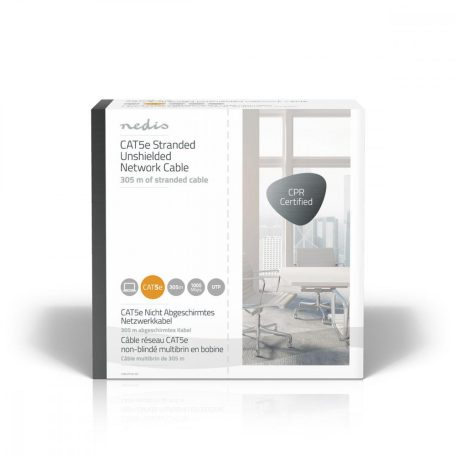 Hálózati kábel Roll | CAT5e | Sodrott | U/UTP | Réz | 305.0 m | Benti | Kerek | PVC | Szürke | Ajándék Dobozban