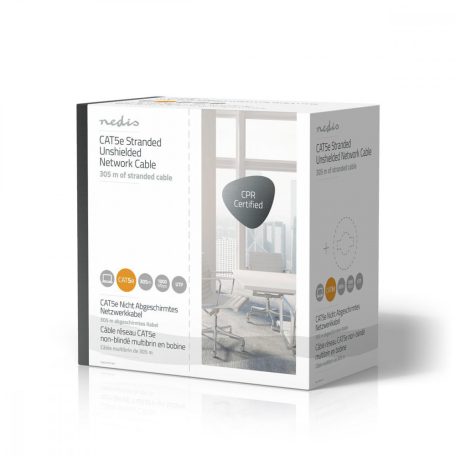 Hálózati kábel Roll | CAT5e | Sodrott | U/UTP | Réz | 305.0 m | Benti | Kerek | PVC | Szürke | Ajándék Dobozban