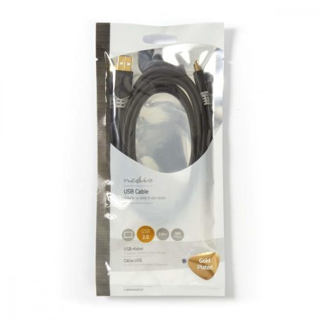 USB kábel | USB 2.0 | USB-A Dugasz | USB Mini-B 5 Érintkezős Dugasz | 480 Mbps | Aranyozott | 2.00 m | Kerek | PVC | Antracit | Műanyag Zacskó