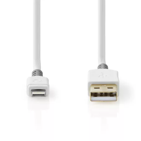 Lightning Kábel | USB 2.0 | Apple Lightning, 8 Pólusú | USB-A Dugasz | 480 Mbps | Aranyozott | 2.00 m | Kerek | PVC | Fehér / Szürke | Doboz