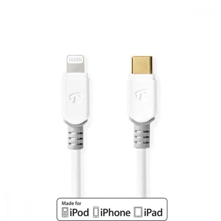 Lightning Kábel | USB 2.0 | Apple Lightning, 8 Pólusú | USB-C™ Dugasz | 480 Mbps | Aranyozott | 3.00 m | Kerek | PVC | Fehér / Szürke | Ablakos Doboz