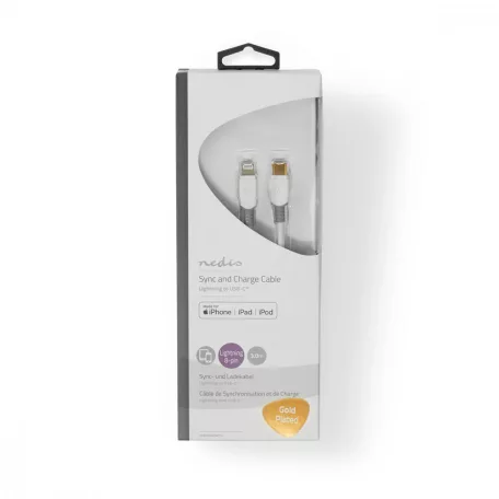 Lightning Kábel | USB 2.0 | Apple Lightning, 8 Pólusú | USB-C™ Dugasz | 480 Mbps | Aranyozott | 3.00 m | Kerek | PVC | Fehér / Szürke | Ablakos Doboz