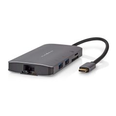   USB Többportos Adapter | USB 3.2 Gen 1 | USB-C™ Dugasz | HDMI™ Kimenet / Micro SD / RJ45 Aljzat / SD / USB-C™ Aljzat / 3x USB-A Aljzat | 5 Gbps | 0.20 m | Kerek | Aranyozott | PVC | Antracit | Doboz