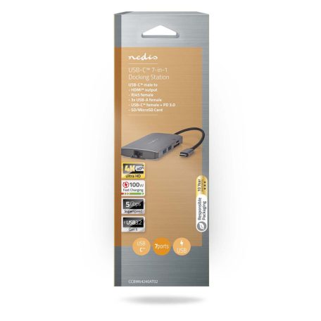 USB Többportos Adapter | USB 3.2 Gen 1 | USB-C™ Dugasz | HDMI™ Kimenet / Micro SD / RJ45 Aljzat / SD / USB-C™ Aljzat / 3x USB-A Aljzat | 5 Gbps | 0.20 m | Kerek | Aranyozott | PVC | Antracit | Doboz