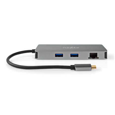 USB Többportos Adapter | USB 3.2 Gen 1 | USB-C™ Dugasz | Micro SD / RJ45 Aljzat / SD / USB-C™ Aljzat / 2x HDMI™ / 2x USB-A Aljzat | 5 Gbps | 0.20 m | Kerek | Aranyozott | PVC | Antracit | Doboz