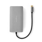 USB Többportos Adapter | USB 3.2 Gen 1 | USB-C™ Dugasz | Micro SD / RJ45 Aljzat / SD / USB-C™ Aljzat / 2x HDMI™ / 2x USB-A Aljzat | 5 Gbps | 0.20 m | Kerek | Aranyozott | PVC | Antracit | Doboz