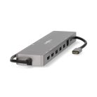 USB Többportos Adapter | USB 3.2 Gen 1 | USB-C™ Dugasz | Micro SD / RJ45 Aljzat / SD / 2x HDMI™ / 2x USB-C™ / 3x USB-A Aljzat | 0.40 m | Kerek | Aranyozott | TPE | Antracit | Doboz