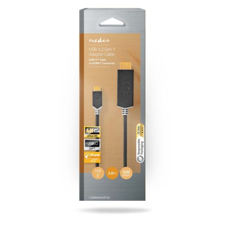 USB-C™ Adapter | USB 3.2 Gen 1 | USB-C™ Dugasz | HDMI™ Csatlakozó | 4K@60Hz | 2.00 m | Kerek | Aranyozott | PVC | Antracit | Doboz