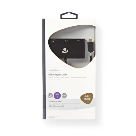 USB Többportos Adapter | USB 3.2 Gen 1 | USB-C™ Dugasz | USB-A Aljzat / USB-C™ Aljzat / VGA Aljzat | 0.20 m | Kerek | Aranyozott | PVC | Antracit | Ablakos Doboz