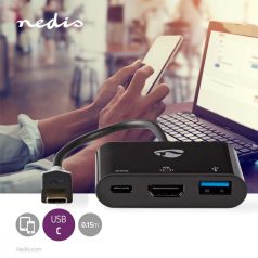   USB Többportos Adapter | USB 3.2 Gen 1 | USB-C™ Dugasz | HDMI™ Kimenet / USB-A Aljzat / USB-C™ Aljzat | 5 Gbps | 0.20 m | Kerek | Aranyozott | PVC | Antracit | Ablakos Doboz