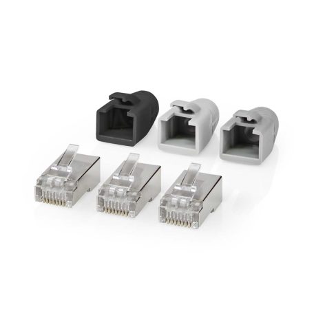 RJ45 csatlakozó | RJ45 Pass Through | Szilárd/szálas FTP CAT6 | Egyenes | Aranyozott | 10 db | PVC | Fehér / Fekete / Szürke | Doboz