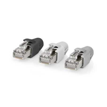 RJ45 csatlakozó | RJ45 Pass Through | Szilárd/szálas FTP CAT6 | Egyenes | Aranyozott | 10 db | PVC | Fehér / Fekete / Szürke | Doboz