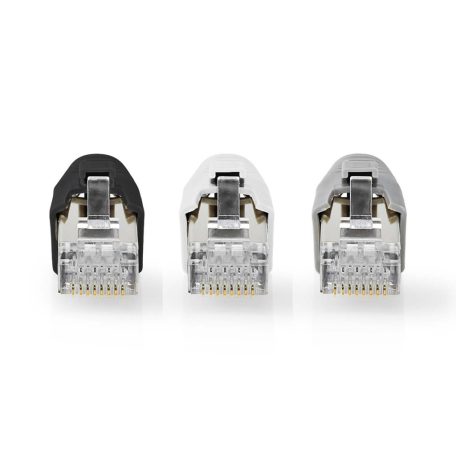 RJ45 csatlakozó | RJ45 Pass Through | Szilárd/szálas FTP CAT7 | Egyenes | Aranyozott | 10 db | PVC | Fehér / Fekete / Szürke | Doboz