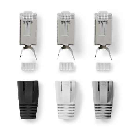 RJ45 csatlakozó | RJ45 Pass Through | Szilárd/szálas FTP CAT7 | Egyenes | Aranyozott | 10 db | PVC | Fehér / Fekete / Szürke | Doboz
