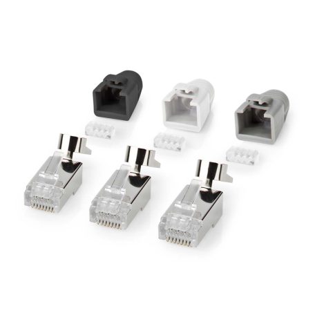 RJ45 csatlakozó | RJ45 Pass Through | Szilárd/szálas FTP CAT7 | Egyenes | Aranyozott | 10 db | PVC | Fehér / Fekete / Szürke | Doboz