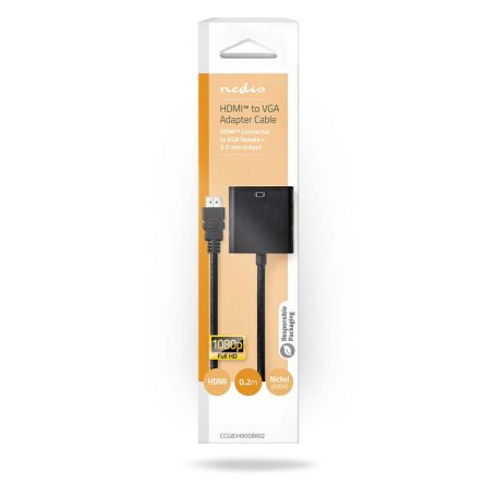 HDMI™ adapter | HDMI™ Csatlakozó | VGA Aljzat / 3.5 mm Aljzat | Nikkelezett | Egyenes | PVC | Fekete | 1 db | Doboz