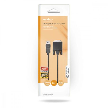 DisplayPort kábel | DisplayPort Dugasz | DVI-D 24+1-Érintkezős Dugasz | 1080p | Nikkelezett | 2.00 m | Kerek | PVC | Fekete | Doboz