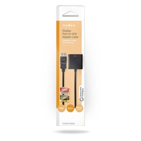 DisplayPort adapter | DisplayPort Dugasz | VGA Aljzat | 1080p | Nikkelezett | 0.20 m | Kerek | Fekete | Doboz