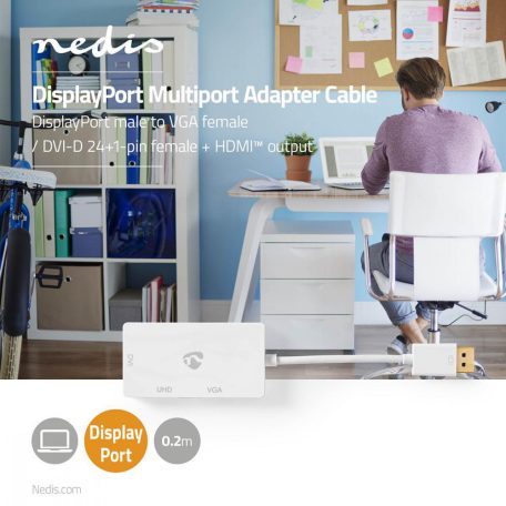 DisplayPort adapter | DisplayPort Dugasz | DVI-D 24+1-Pin Aljzat / HDMI™ Aljzat / VGA Aljzat | 4K@60Hz | Aranyozott | Kapcsolható | 0.20 m | Kerek | ABS | ABS | Fehér | Doboz