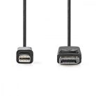 Mini DisplayPort kábel | DisplayPort 1.2 | Mini DisplayPort Dugasz | DisplayPort Dugasz | 21.6 Gbps | Nikkelezett | 2.00 m | Kerek | PVC | Fekete | Buborékfólia