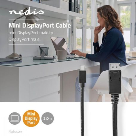 Mini DisplayPort kábel | DisplayPort 1.4 | Mini DisplayPort Dugasz | DisplayPort Dugasz | 48 Gbps | Nikkelezett | 2.00 m | Kerek | PVC | Fekete | Buborékfólia