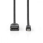 Mini DisplayPort kábel | DisplayPort 1.4 | Mini DisplayPort Dugasz | DisplayPort Aljzat | 48 Gbps | Nikkelezett | 0.20 m | Kerek | PVC | Fekete | Buborékfólia
