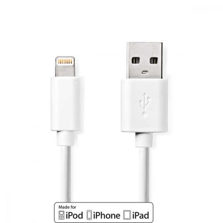 Lightning Kábel | USB 2.0 | Apple Lightning, 8 Pólusú | USB-A Dugasz | 480 Mbps | Nikkelezett | 1.00 m | Kerek | PVC | Fehér | Doboz