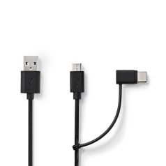   2 az 1-ben kábel | USB 2.0 | USB-A Dugasz | USB Micro-B Dugasz / USB-C™ Dugasz | 480 Mbps | 1.00 m | Nikkelezett | Kerek | PVC | Fekete | Buborékfólia